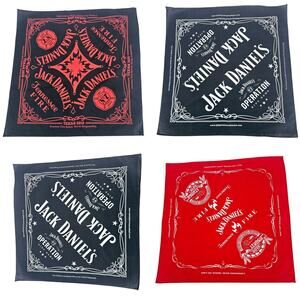 Lot of 4 Jack Daniels Wiskey Scroll Logo Bandanas Black and Red NEW Biker Core